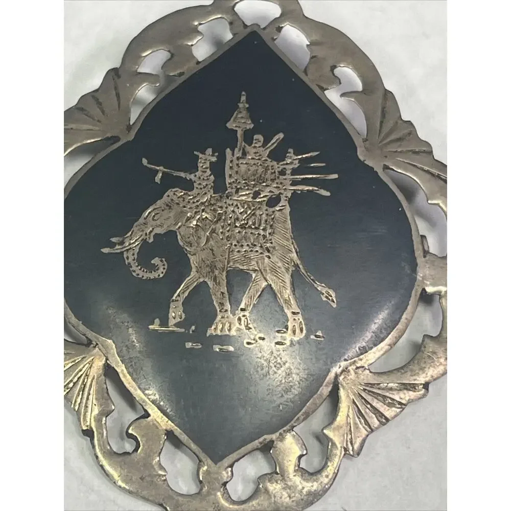 vintage sterling silver 925 Siam Brooch Black Enamel Inlay Elephant Pictured